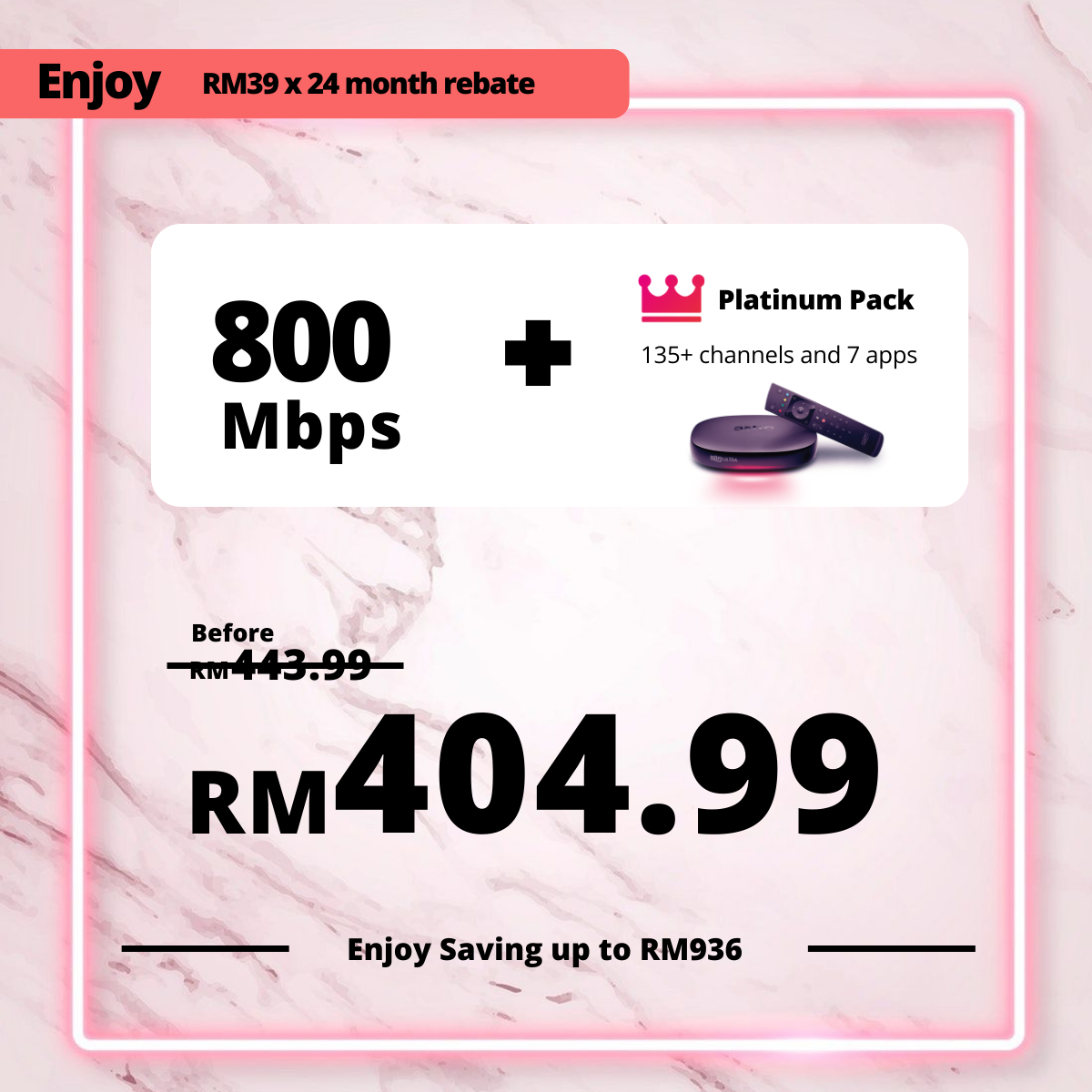 Astro Fibre 800 Mbps + Platinum Pack